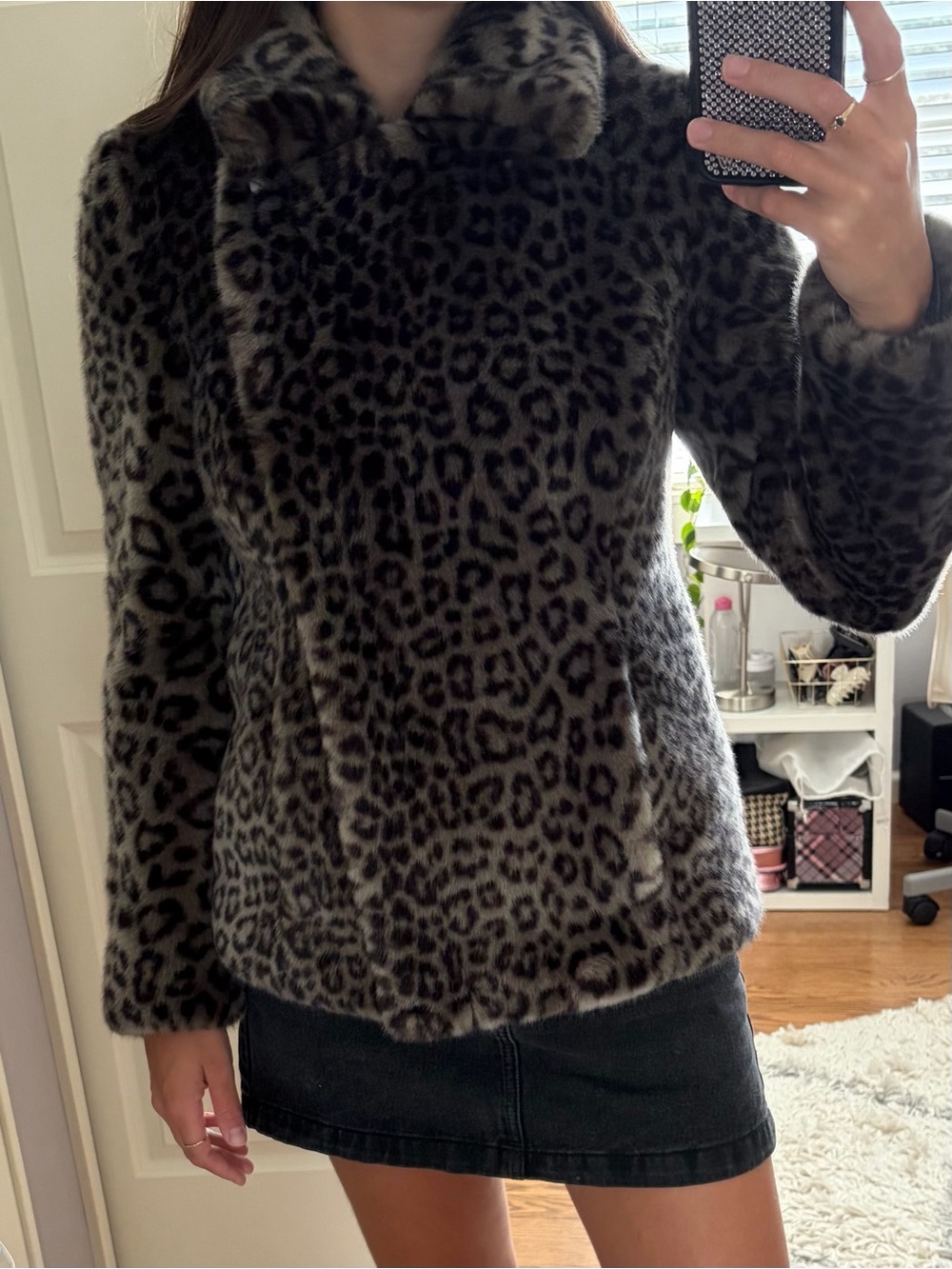 Calvin Klein Leopard Print Faux Fur Coat
